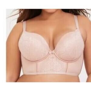 Torrid Curve 42D Bra Light Pink Lace Push Up Plunge Longline Bra